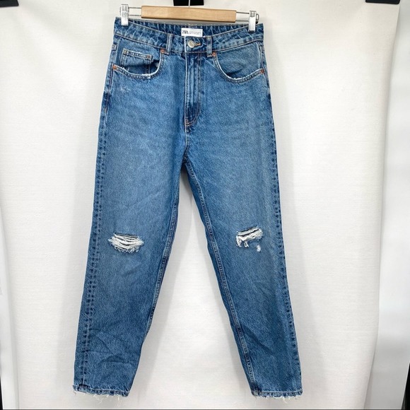 Zara Denim - Zara Medium Wash Distressed Slim Straight Jeans